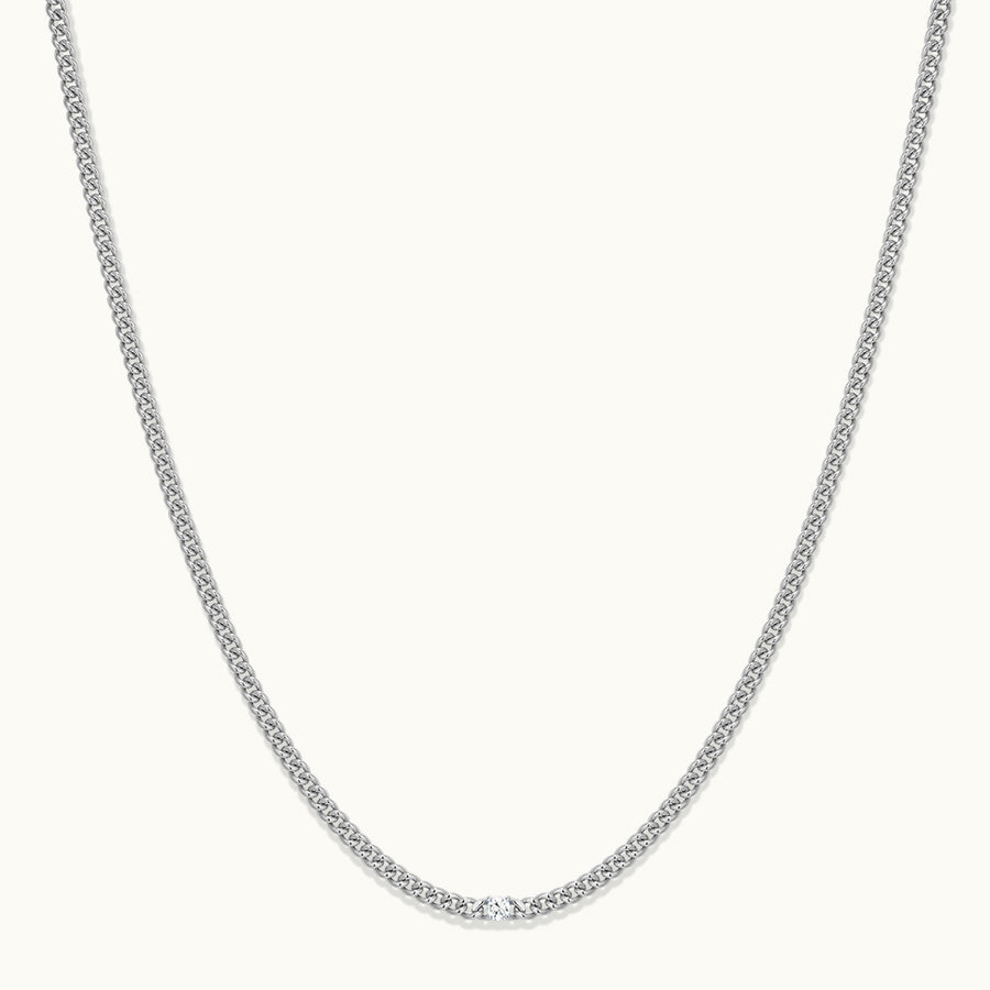 Silver Curb Chain CZ Necklace