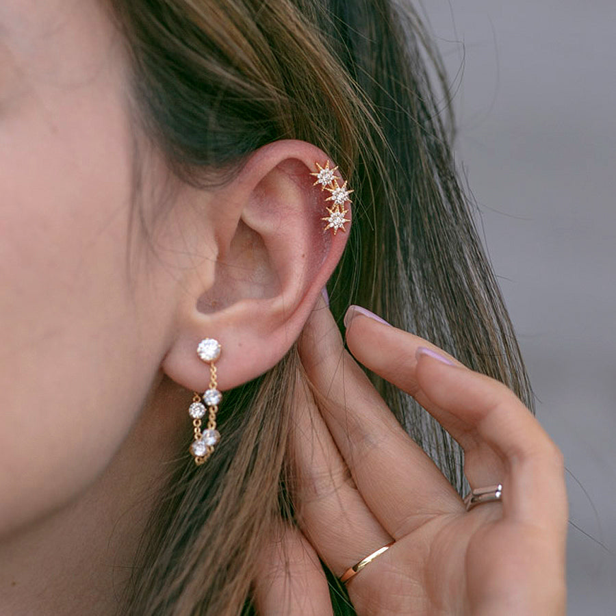 Gemstone Drop Chain Stud Earring