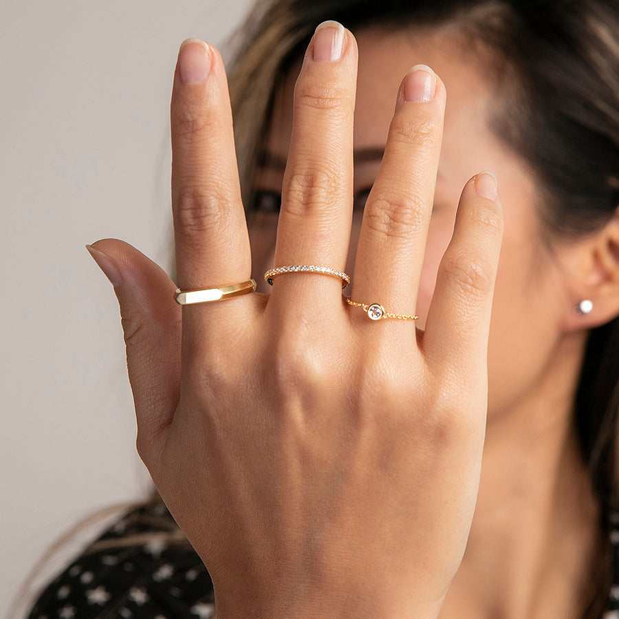 Bezel Set Chain Ring, Chain Ring, Gold Chain Ring, Bezel Chain Ring, Bezel Set Gold Chain Ring