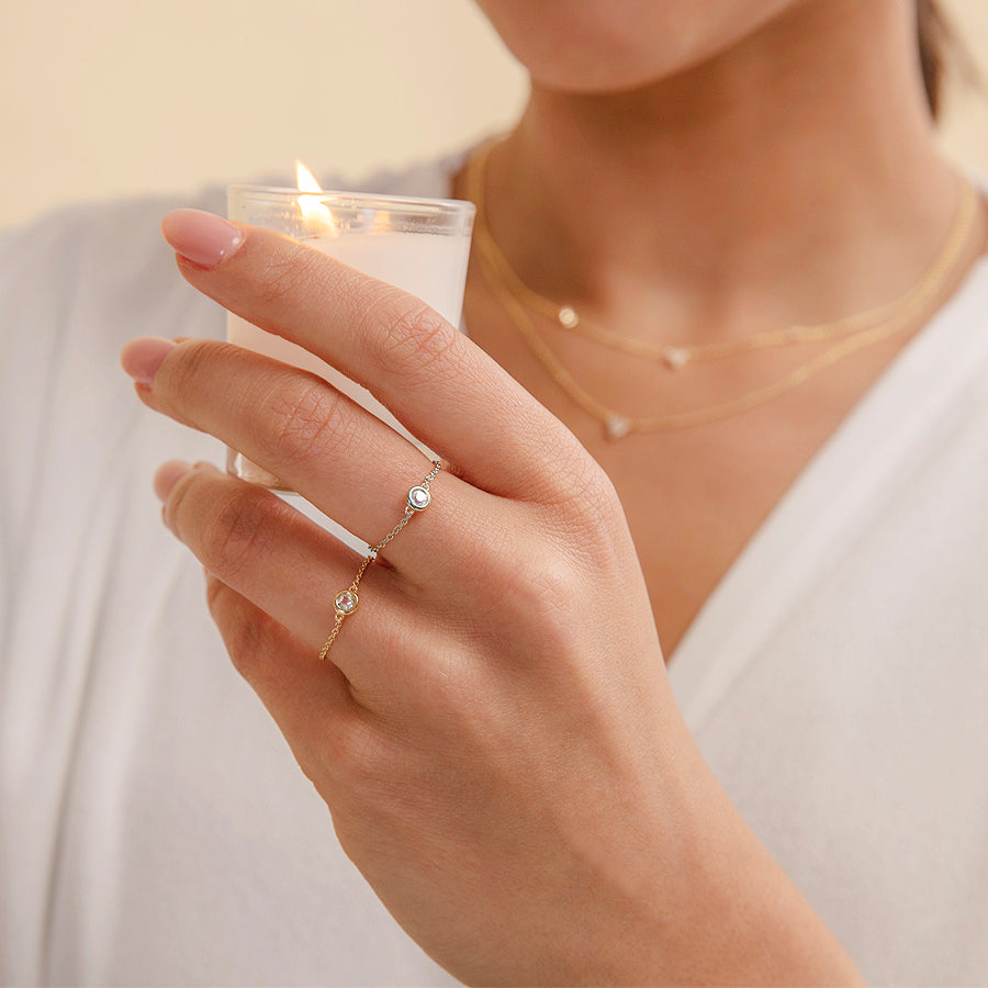 Bezel Set Silver Chain Ring