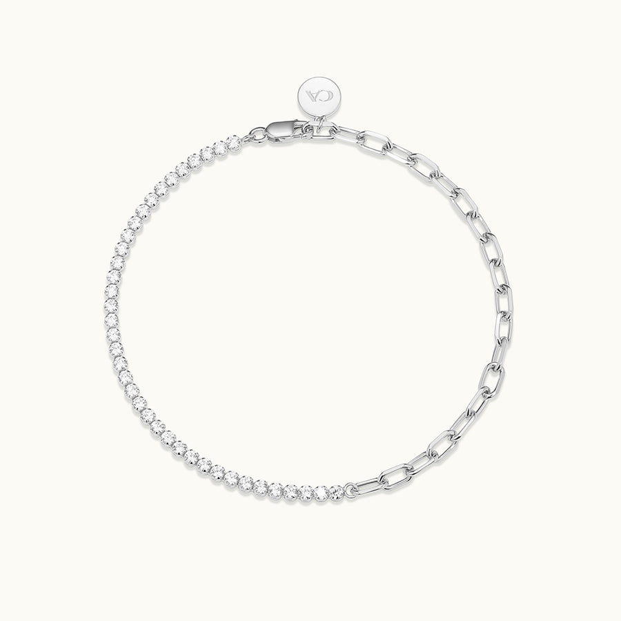 CZ Box Chain Silver Bracelet