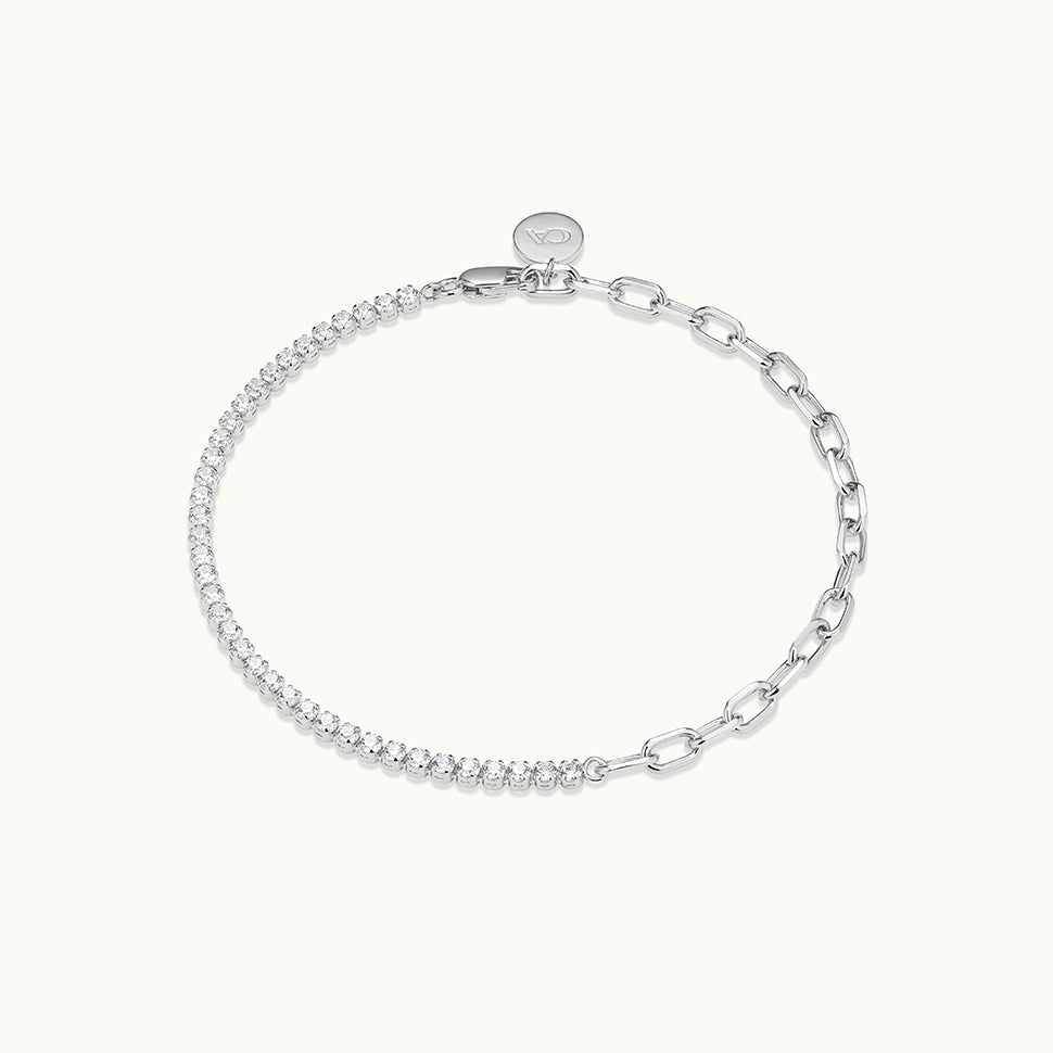 CZ Box Chain Silver Bracelet