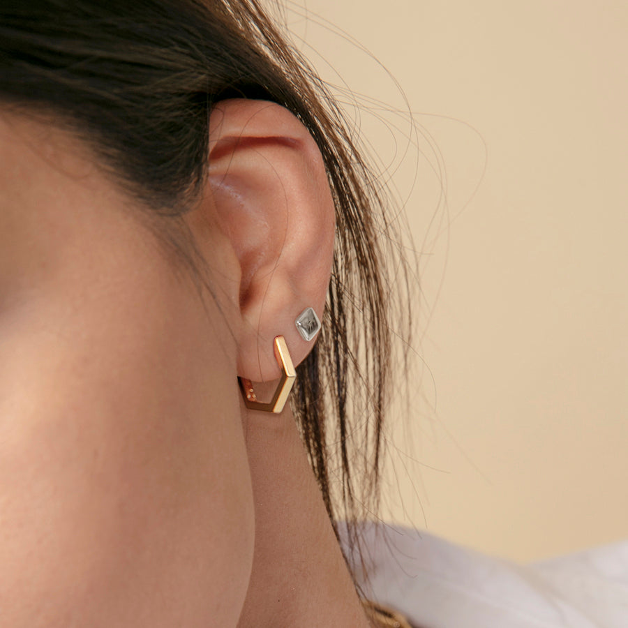 Silver Square Cushion Stud Earring