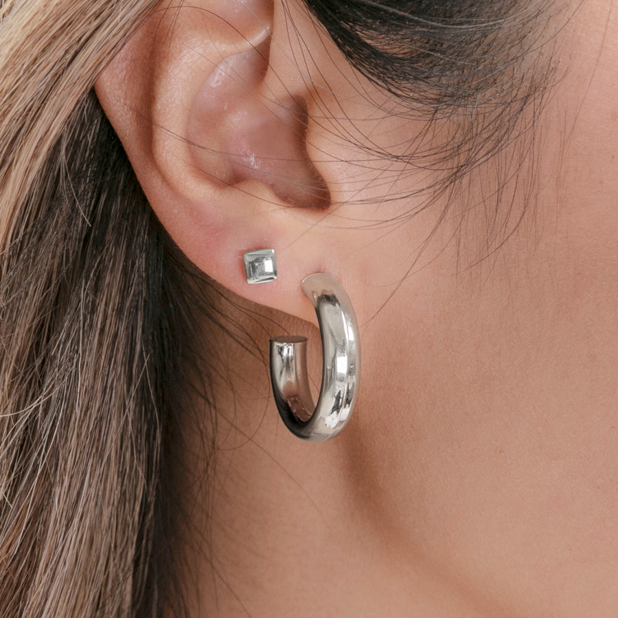 Silver Square Cushion Stud Earring