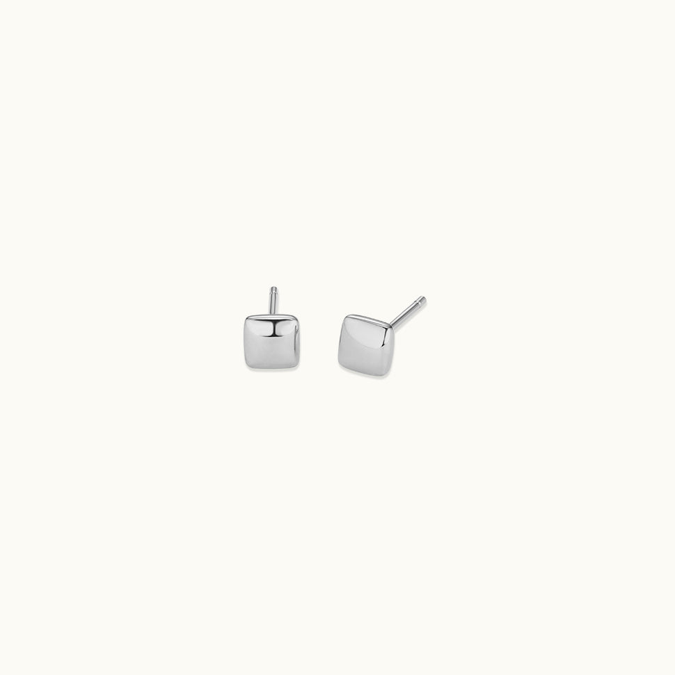 Silver Square Cushion Stud Earring