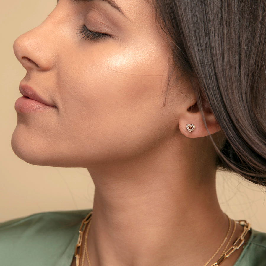 Gemstone Halo Heart Stud Earring, Heart Stud Earrings, Gold Heart Stud Earrings, Heart Shaped Stud Earrings, Tiny Gold Heart Stud Earrings, Sterling Silver Heart Earrings