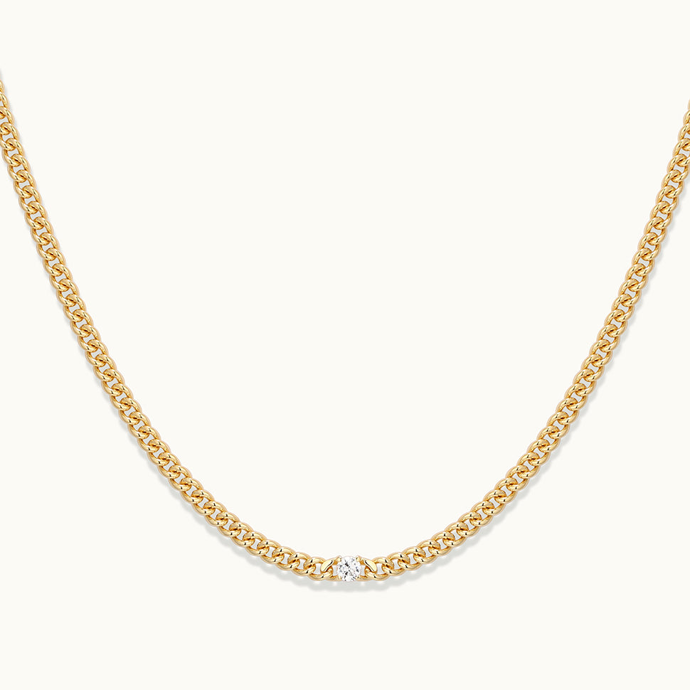 Gold Curb Chain CZ Necklace