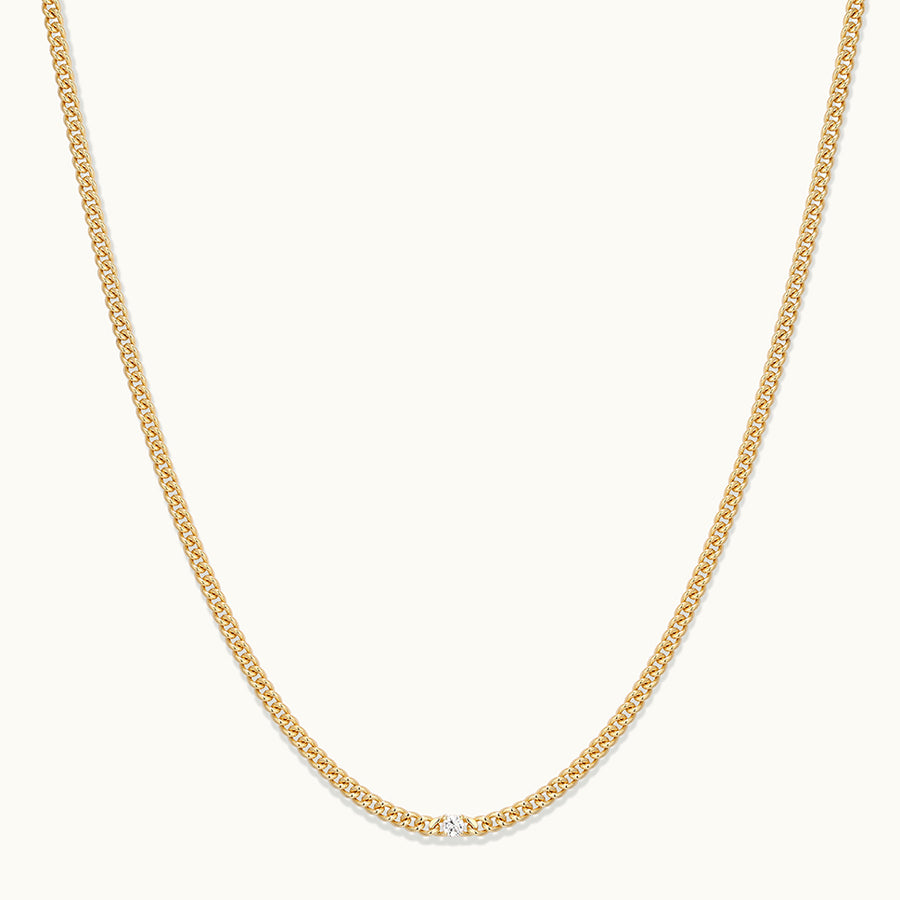 Gold Curb Chain CZ Necklace