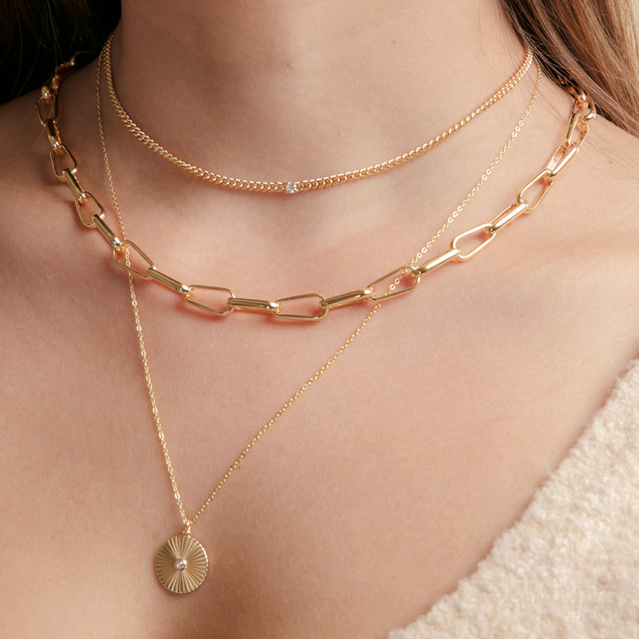 Gold Curb Chain CZ Necklace
