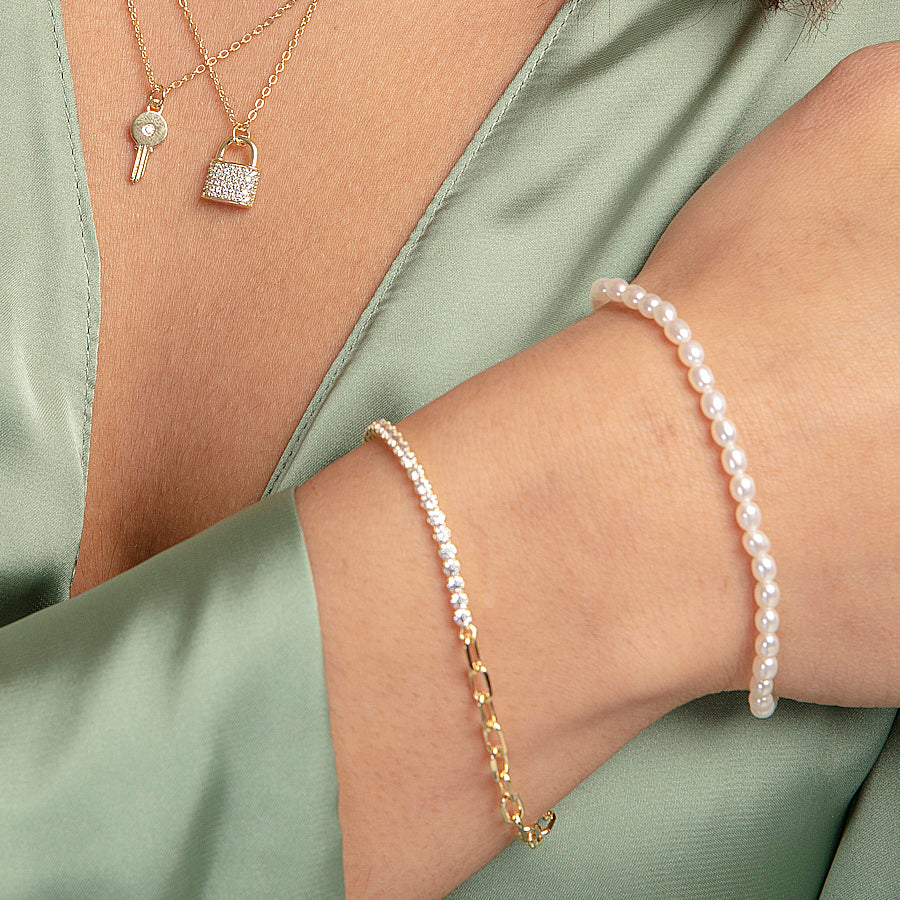CZ Box Chain Gold Bracelet