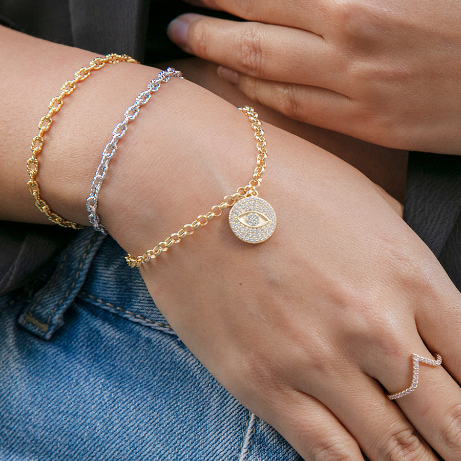 Thick link bracelet with coin charm -Women-Gold-Gift-Fashion- By Karine  Sultan