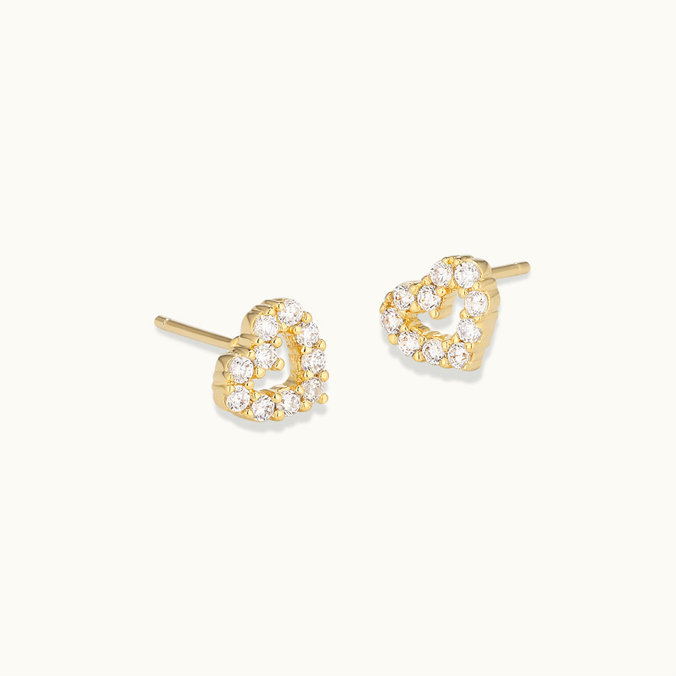 Gemstone Halo Heart Stud Earring, Heart Stud Earrings, Gold Heart Stud Earrings, Heart Shaped Stud Earrings, Tiny Gold Heart Stud Earrings, Sterling Silver Heart Earrings