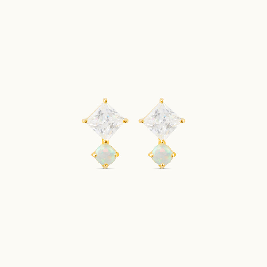 Square Stone & Opal Stud Earring