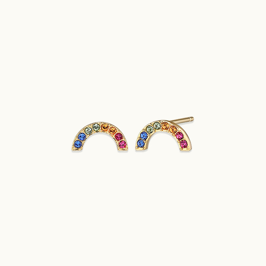 Rainbow Gemstone Half Ring Stud Earring