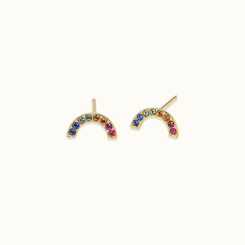 Rainbow Gemstone Half Ring Stud Earring