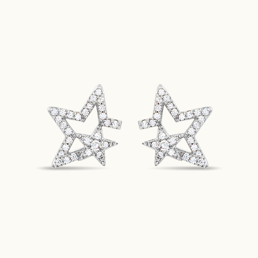 Gemstone Double Star Stud Earring