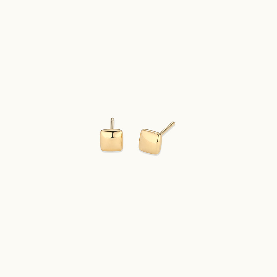 Gold Square Cushion Stud Earring