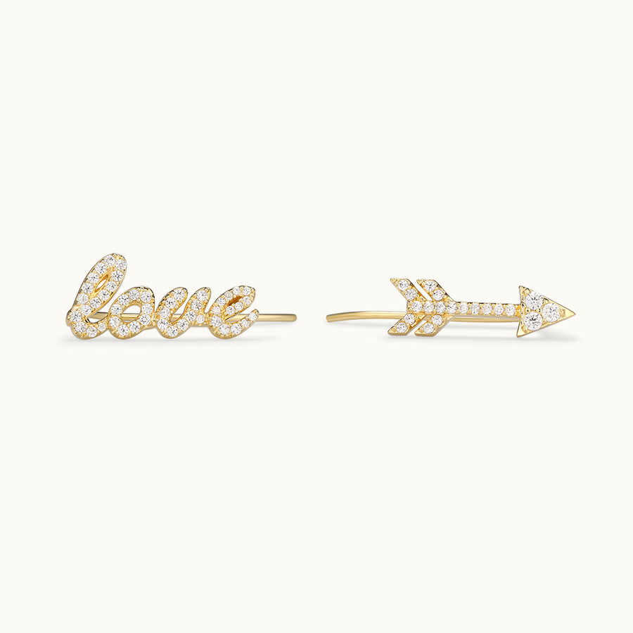 Arrow & Love Gold Climber Earring Set