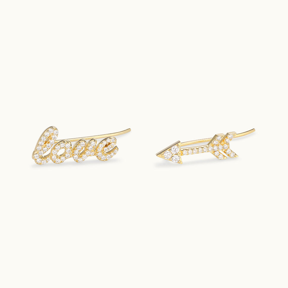 Arrow & Love Crawler Earring Set, Crawler Earrings, Gold Climber Earrings, Arrow & Love Gold Climber Earring Set, Gold Climber Earrings
