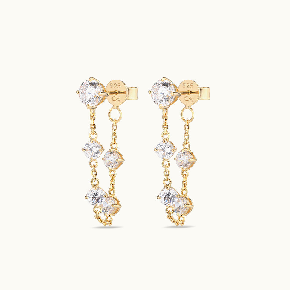 Gemstone Drop Chain Stud Earring