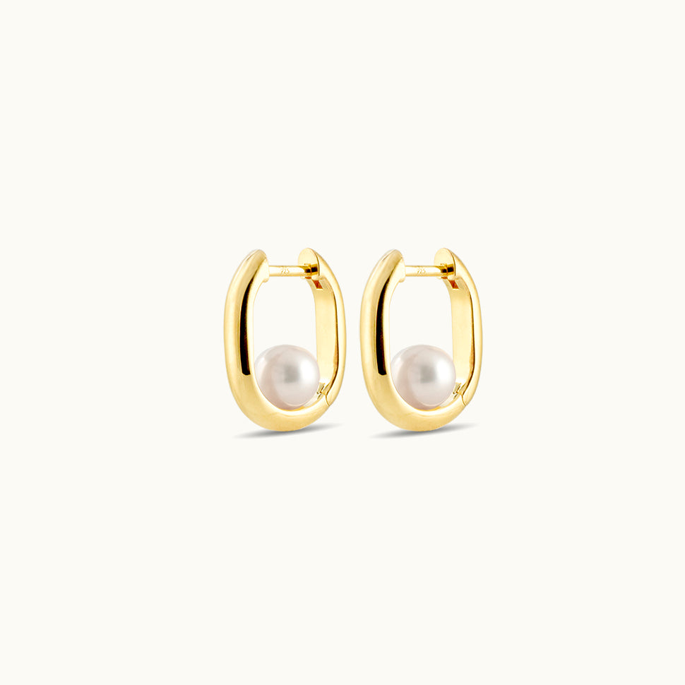 Oval Pearl Huggie Hoop Earring