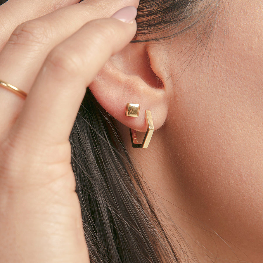 Gold Square Cushion Stud Earring