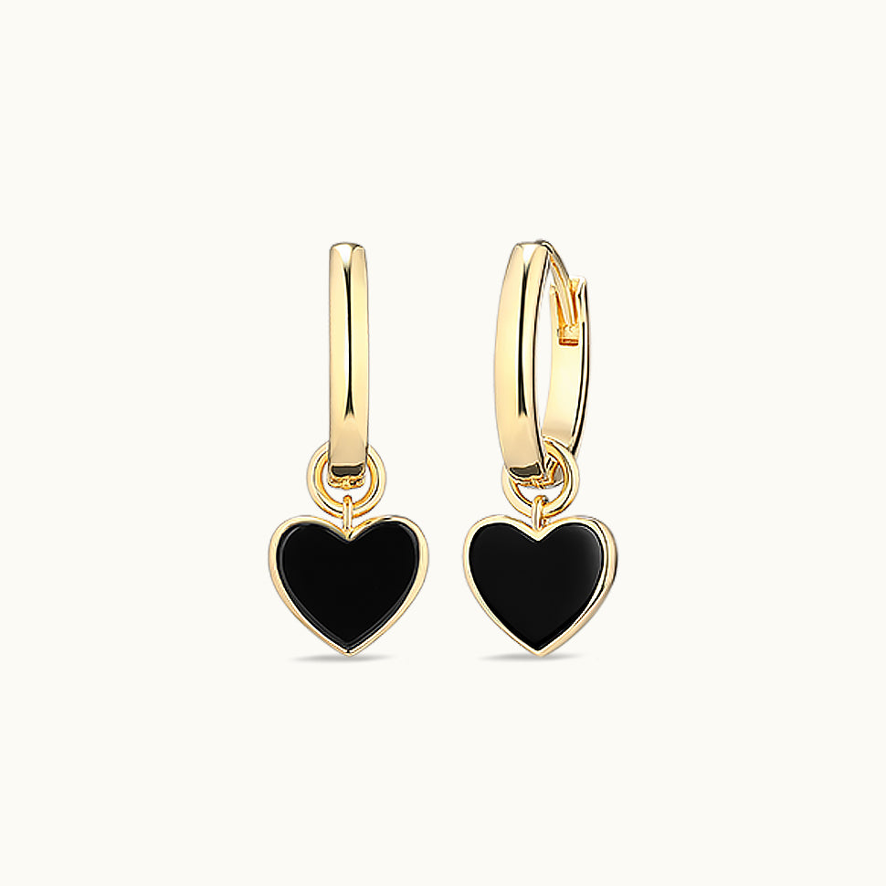 Onyx Heart Charm Huggie Hoop