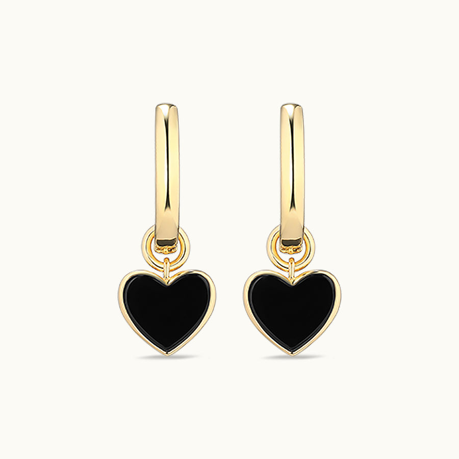 Onyx Heart Charm Huggie Hoop