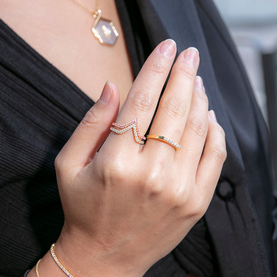 White CZ Chevron Ring