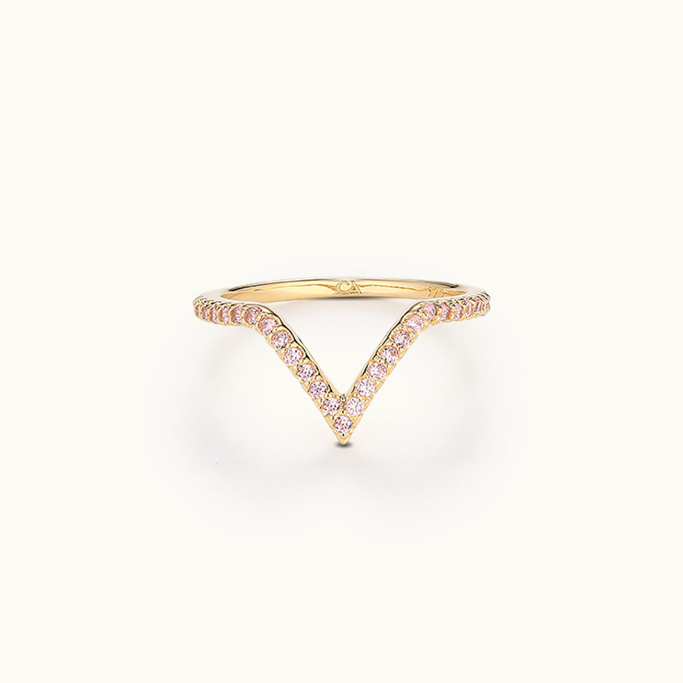 Pink CZ Chevron Ring